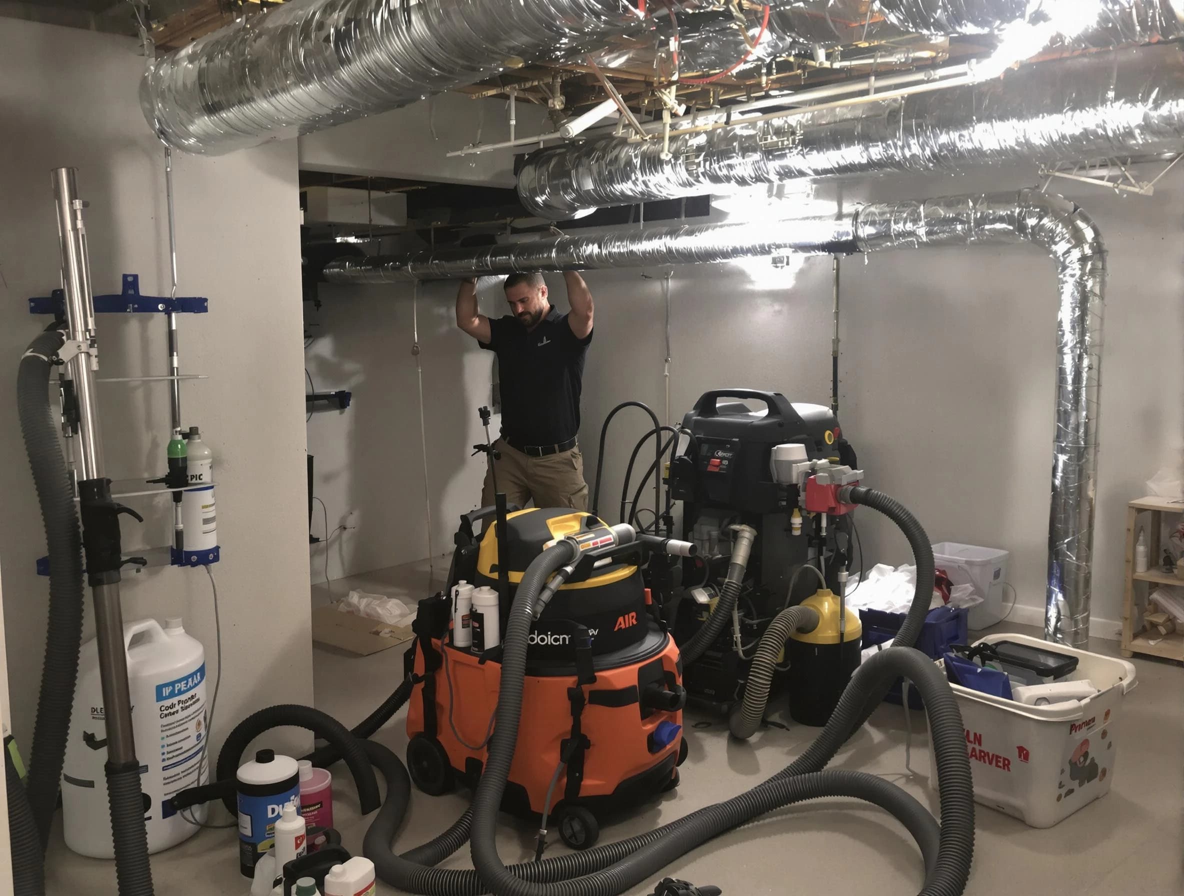 Cave Creek Air Duct Cleaning specialist performing professional mold removal from air ducts using safety equipment in Cave Creek