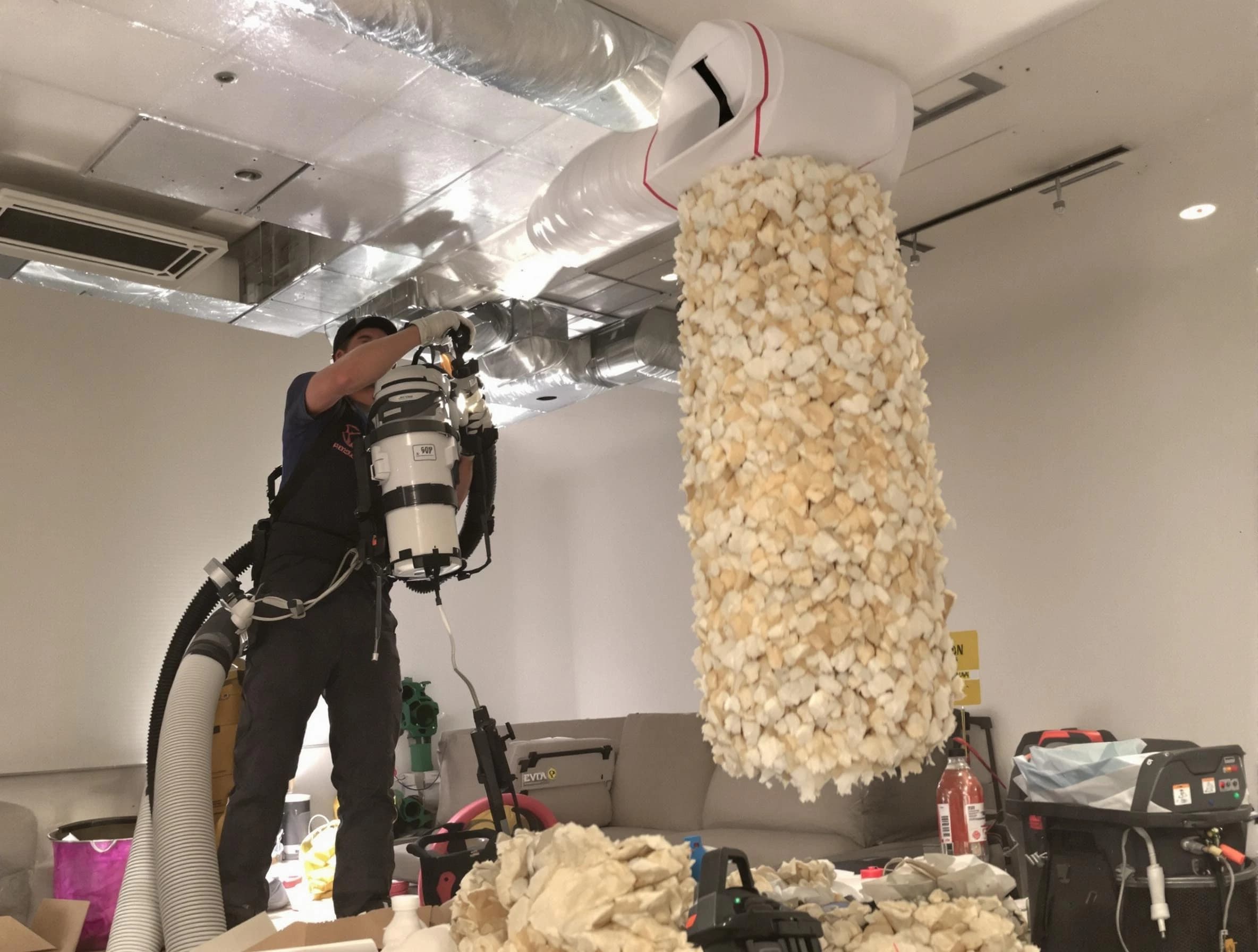 Cave Creek Air Duct Cleaning technician performing precision vacuum insulation removal in a residential property in Cave Creek