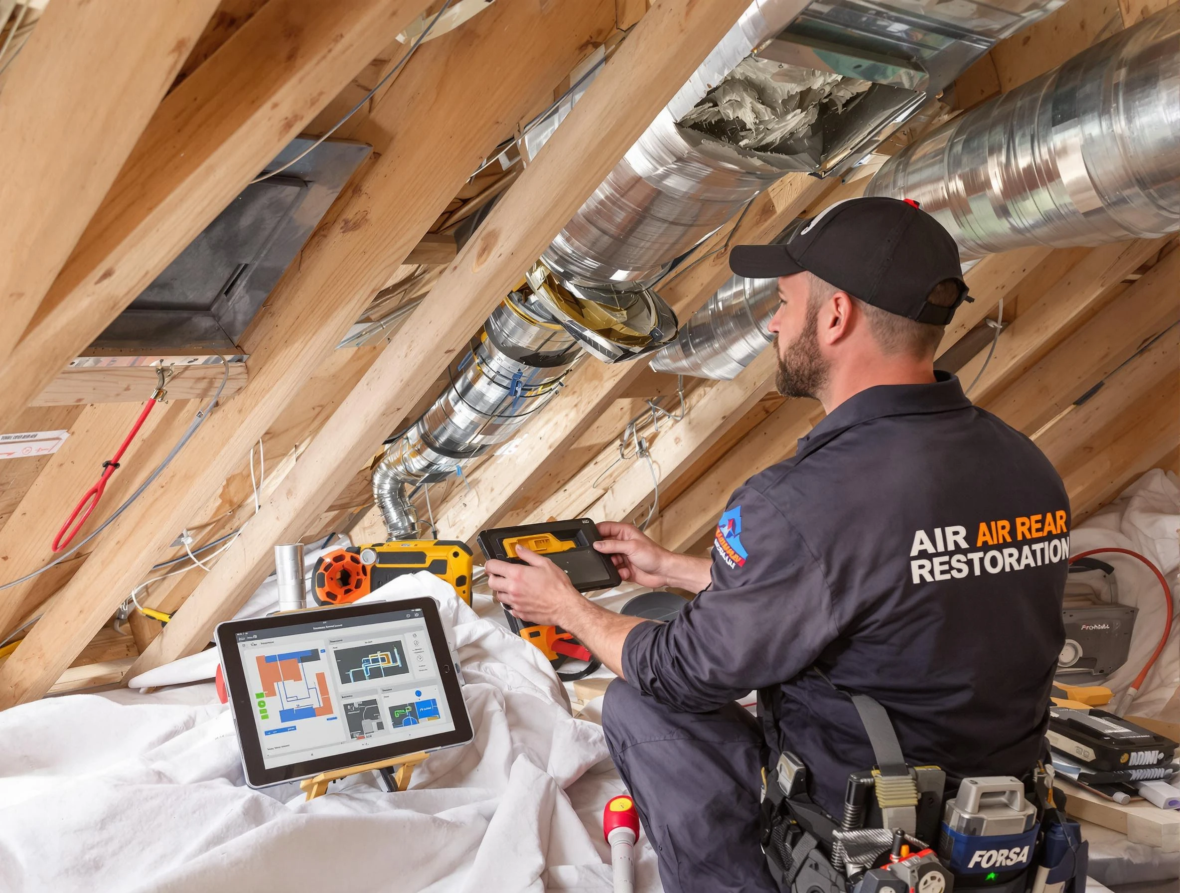 Cave Creek Air Duct Cleaning technician performing precise duct repair work in Cave Creek